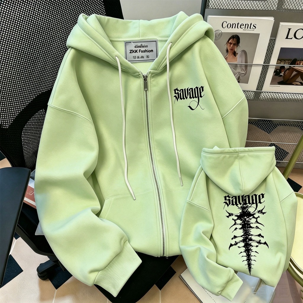 เสื้อฮู้ดซิปผู้หญิง ลายกราฟฟิกพิมพ์หน้า-หลัง รูปที่ 2