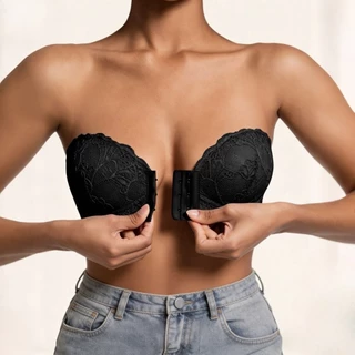 🍒S-XXL🌸บราไร้สายกันลื่นเสื้อชั้นใน🌟 ปิดหน้าด้วยตะขอ ขอบลูกไม้ละเอียด ยกทรงดี ไร้โครงเหล็ก สวมใส่ชุดเดรสได้ พร้อมส่ง