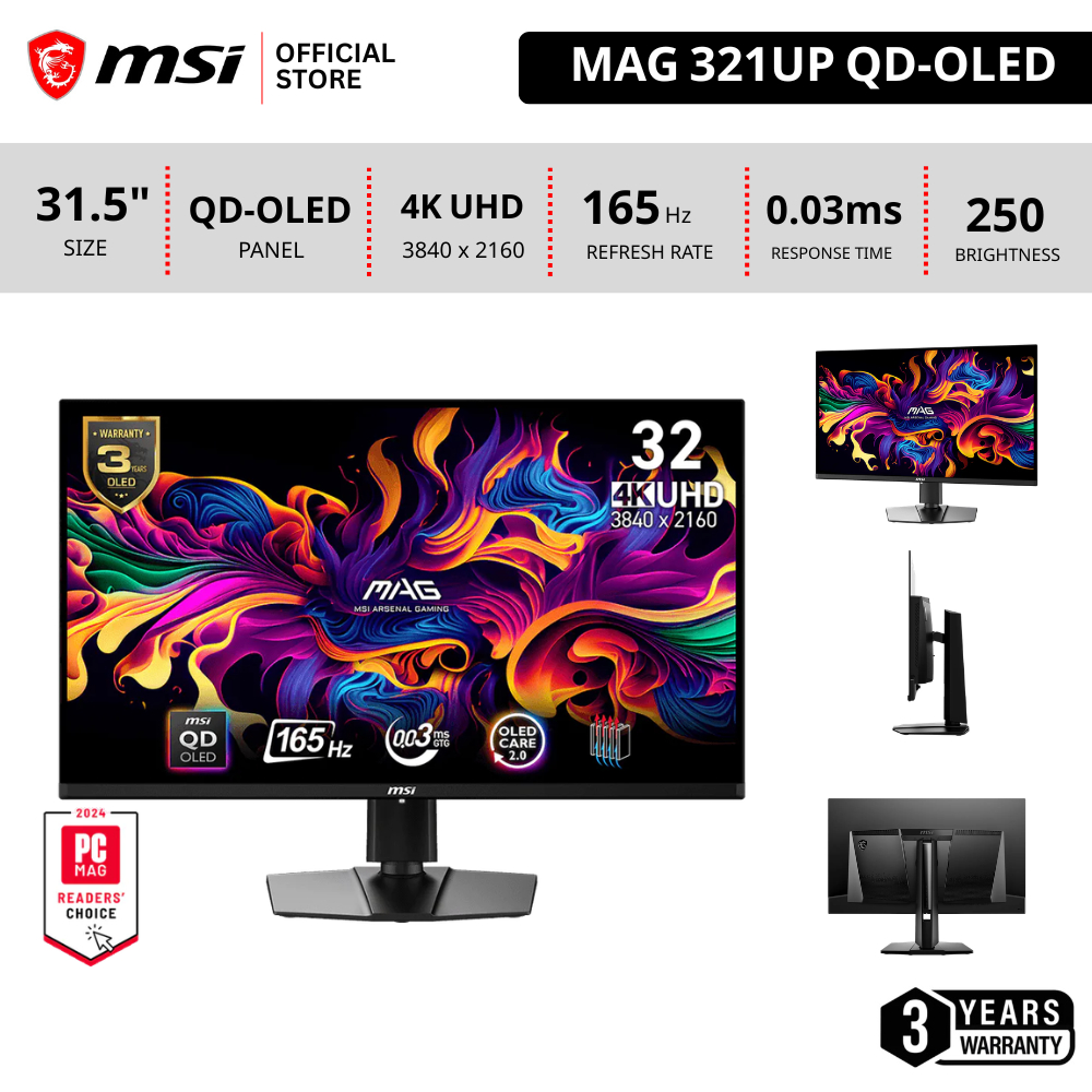 [Pre-Order] MSI MAG 321UP QD-OLED 31.5" QD-OLED Monitor 3840x2160 (UHD) จอคอมพิวเตอร์