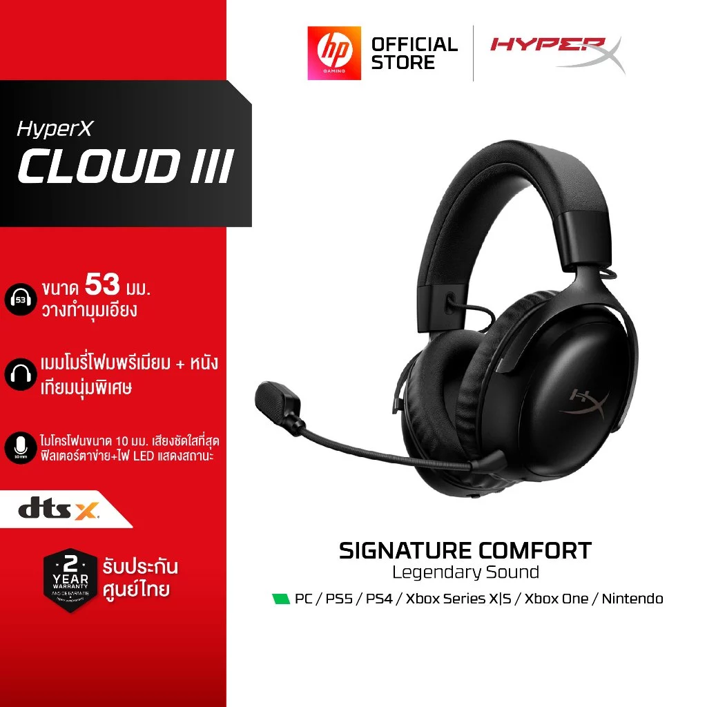 HyperX Cloud III [Wired] Over-Ear Headset Gaming หูฟังเกมมิ่งแบบสาย Driver 53 มม. แบบปรับมุม | Hardcore Streamer