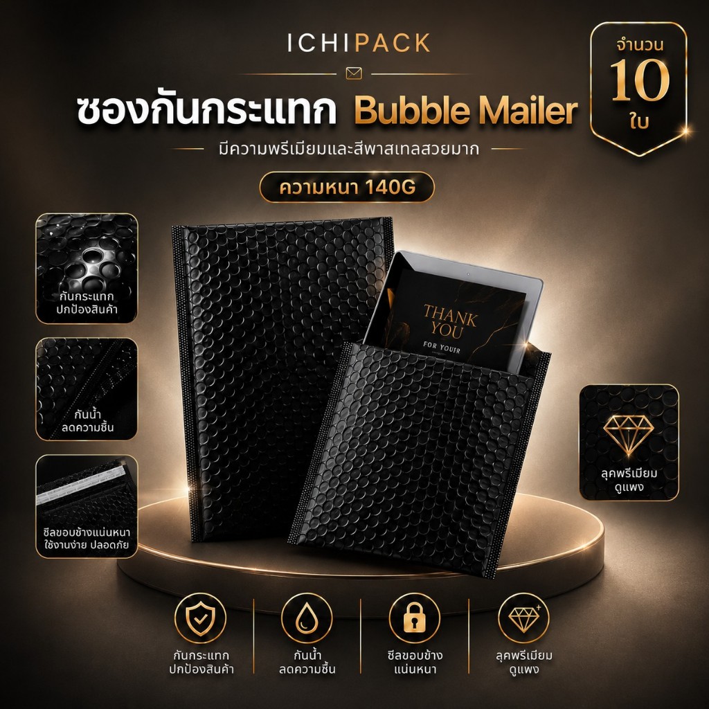 ซองกันกระแทก  สีดำด้าน Matte Black ซองบับเบิ้ล ถุงไปรษณีย์กันกระแทก ซองพลาสติกกันกระแทก จำนวน 10 ใบ