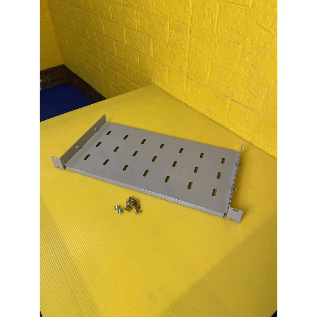 ถาดรองอุปกรณ์Fix Shelf 1U ลึก 23 CM. EG 0.7 & 1.2 mm 2 ส่วน รุ่นยึดด้านหน้าสีเทาเข้ม