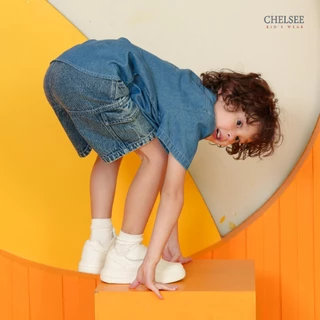 Chelsee กางเกงยีนส์ขาสั้น เอวยางยืด ลายเรียบๆ ผ้ายีนส์เดนิม นิ่ม เด็กผู้ชาย อายุ 1.5-10 ปี เสื้อผ้าเด็กโต รุ่น 128278