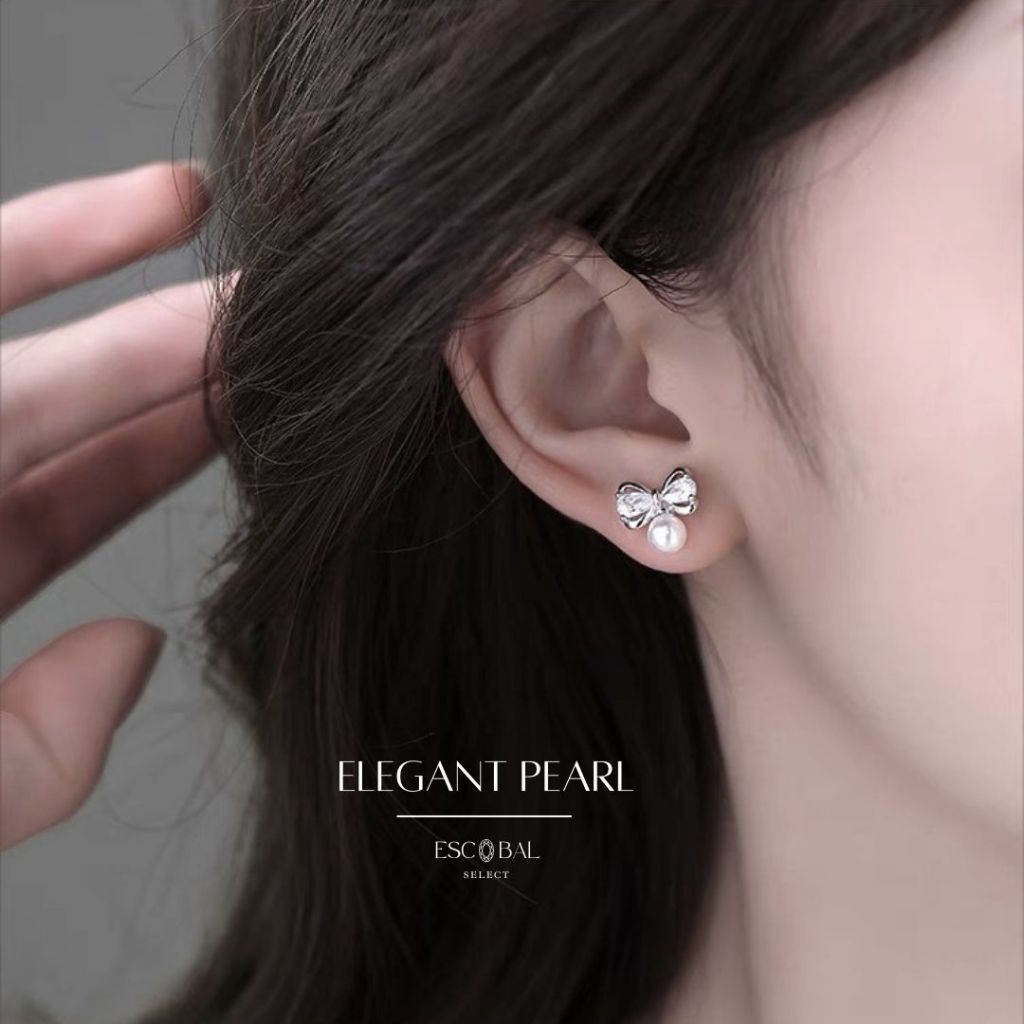 ESCOBAL ต่างหูไข่มุก Elegant Pearl ต่างหูไข่มุก ต่างหูเงินแท้ฝังเพขร ตุ้มหูไข่มุกขาว ต่างหูผู้หญิง
