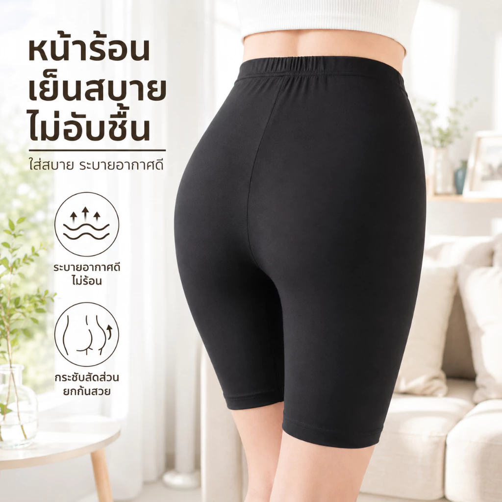 กางเกงกันโป๊ผู้หญิง เอวสูงกระชับ เก็บหน้าท้อง ทรงขาสั้น สีดำล้วน ผ้านุ่มลื่น ยืดได้ ใส่สบาย ไม่รัด รุ่น 1222#