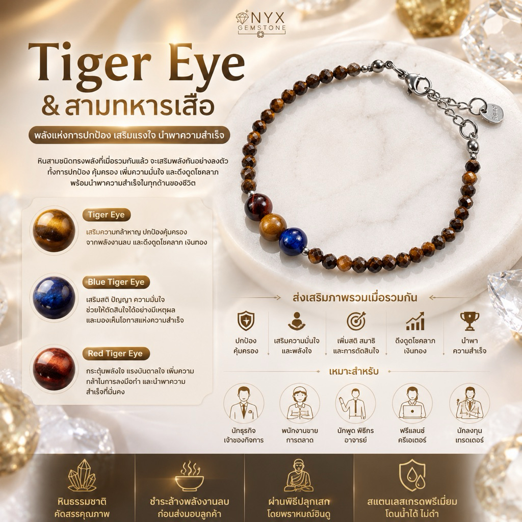 สร้อยข้อมือ หินนำโชค ไทเกอร์ อาย Tiger Eye สร้อยแขน กำไลข้อมือ ไทเกอร์อาย ผ่านพิธี ปลุกเสก