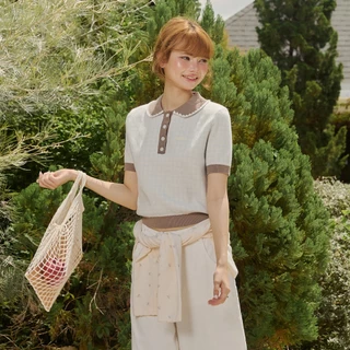 DAILYLOOK.SM --- Harper knit top เสื้อไหมพรม ทอลายสก็อตตัดขอบด้วยสีน้ำตาล