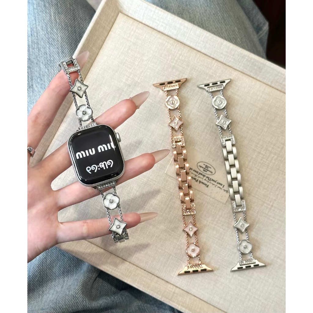 พร้อมส่ง สายนาฬิกาโซ่ดอกไม้ LV ใช้ได้กับ Smart Watch 11 10 9 8 7 6 5 4 3 2 1 Se Ultra และ CD5GPro AI