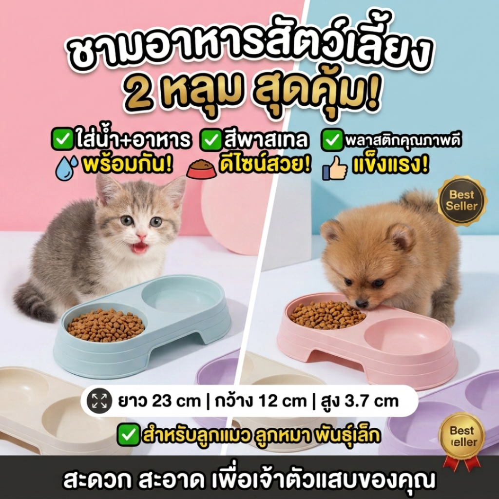 ชามข้าวแมว สีมินิมอล มินิใจ ชามอาหารสัตว์เลี้ยง สัตว์เลี้ยง น้องแมว สุนัข ชาม 2 ช่อง สีสวย สะดวกสบาย