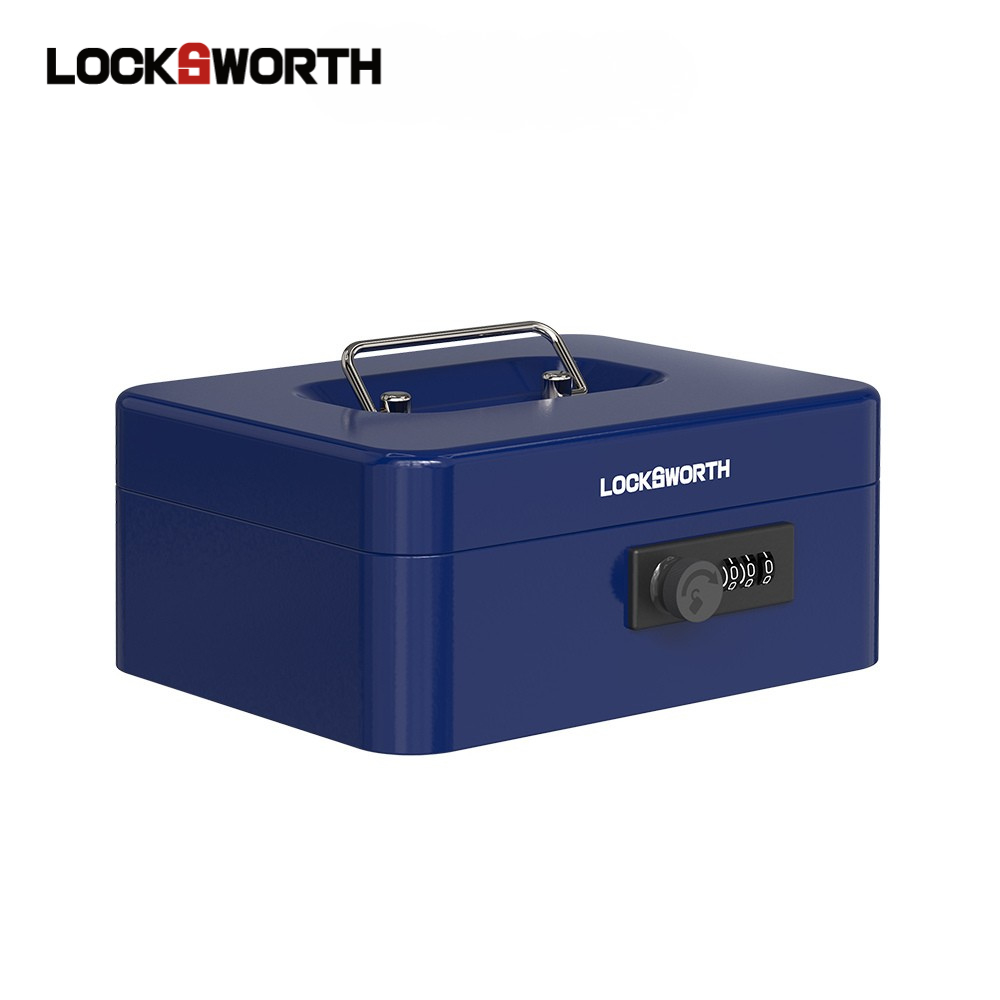 Locksworth กล่องเก็บเงินสด กล่องนิรภัยเหล็ก ล็อกรหัส 3 หลัก พร้อมหูหิ้ว ถาดใส่เหรียญ Cash Box