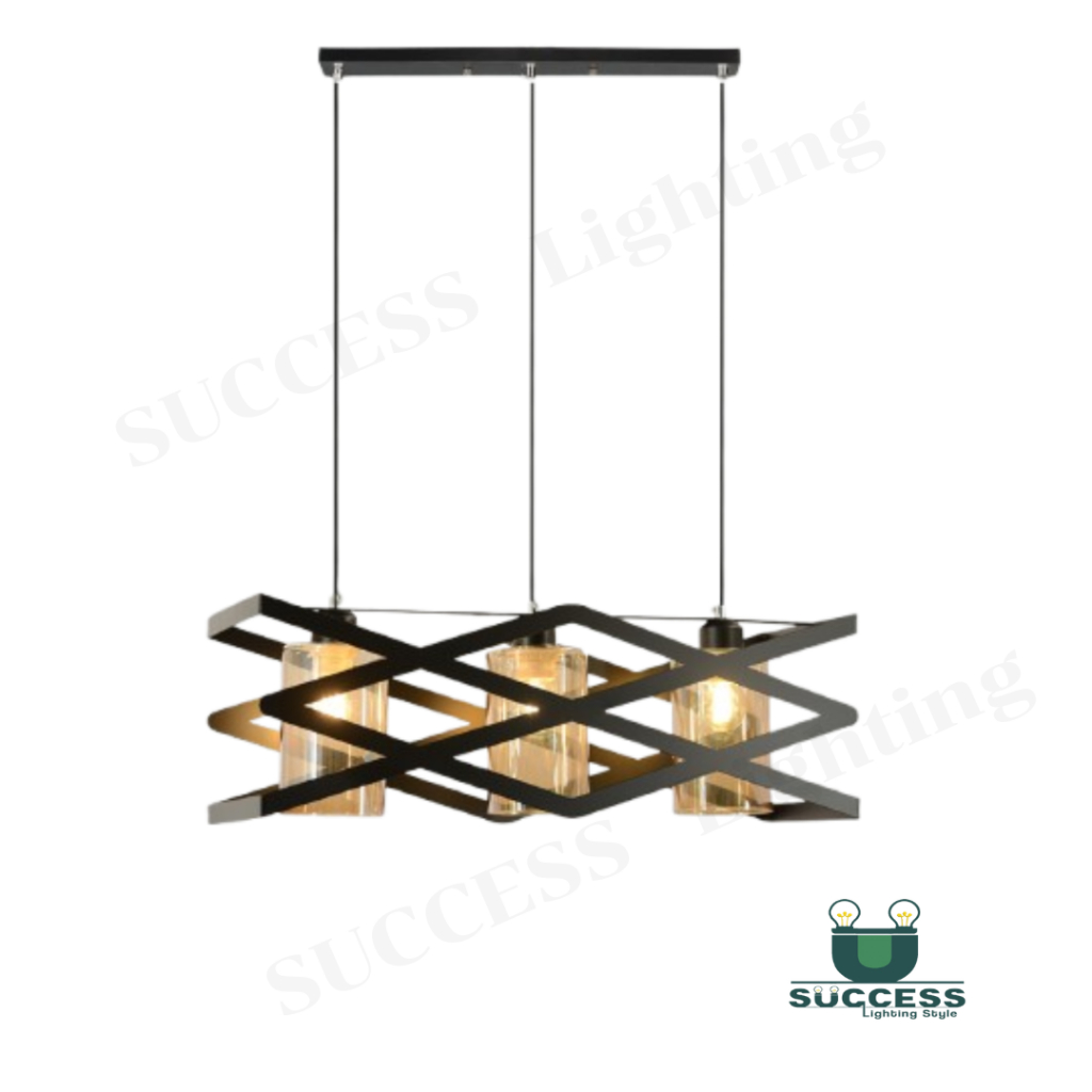 โคมไฟแขวนเพดาน Modern Luxury สีดำ แก้วสีชา โคมไฟห้องอาหาร ห้องครัว Kitchen Island ไฟช่อ SUCCESS SCP-