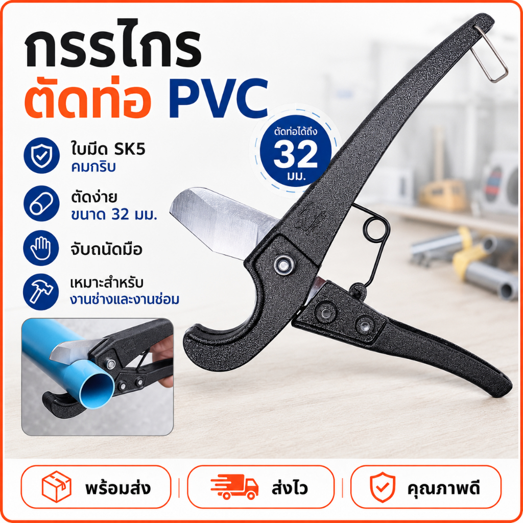 กรรไกรตัดท่อ PVC, ท่อประปา, ท่อPE, ยาง, สายแก๊ส, สายลม ขนาด32 มิล