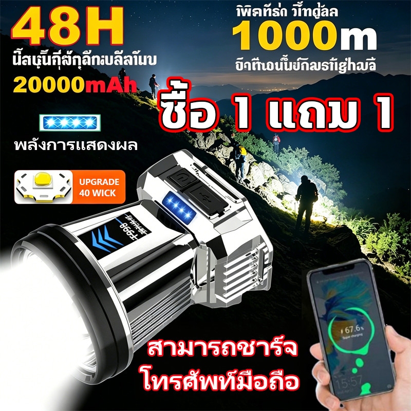 🔥ซื้อ 1 แถม 1🔥T998 แรงสูงไฟฉายคาดหัวแท้LED กันน้ำ 99999999W ส่องแสงระยะ5KMแบตอึด 48-72ชม แบบชาร์จ