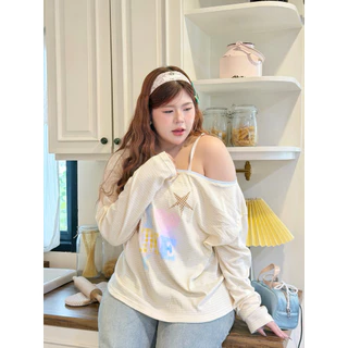 Chubbygirlbkk - I luv me shoulder top🛼💕 “เสื้อโอเวอร์ไซส์ แขนยาว ลายริ้ว ปาดไหล่/ไม่ปาดไหล่ สกรีน ผ้าใส่สบาย ไม่ร้อน”