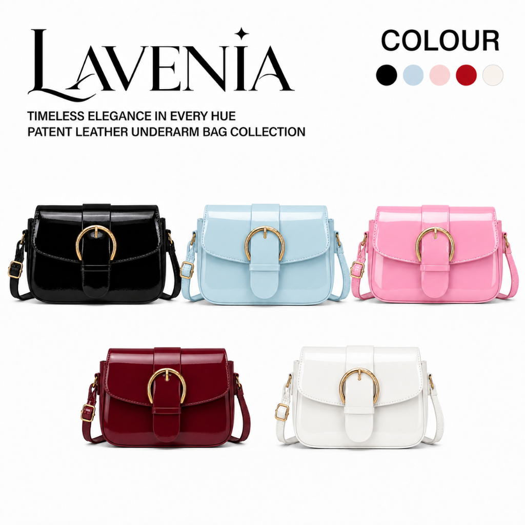 LAVENIA กระเป๋าแฟชั่นผู้หญิง กระเป๋าสะพายข้าง ดีไซน์หรู หนัง เงา หัวเข็มขัดทอง ทรงคลาสสิก ใช้เที่ยว คาเฟ่ ทำงาน