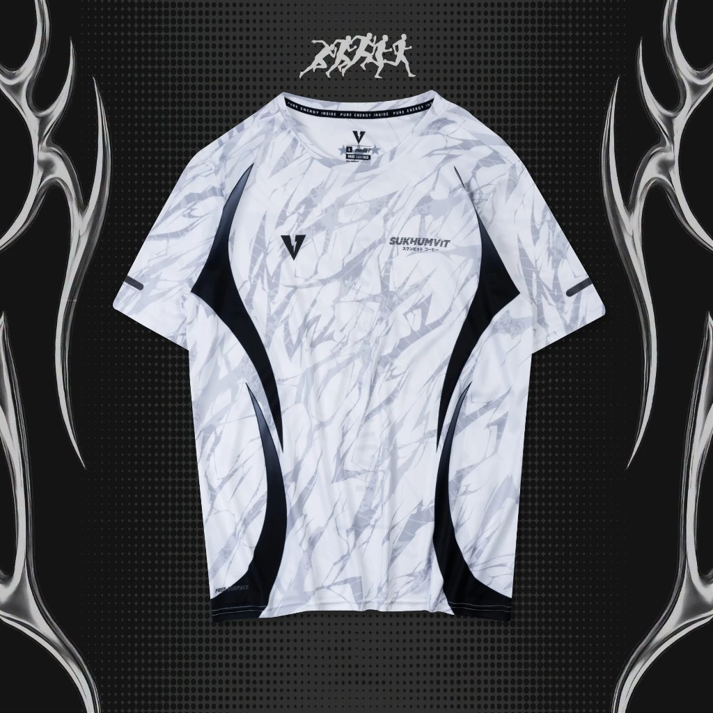 VOLT RUNNING X SUKHUMVIT COFFEE WHITE RUNNING T-SHIRTS เสื้อวิ่งแขนสั้น สีขาว