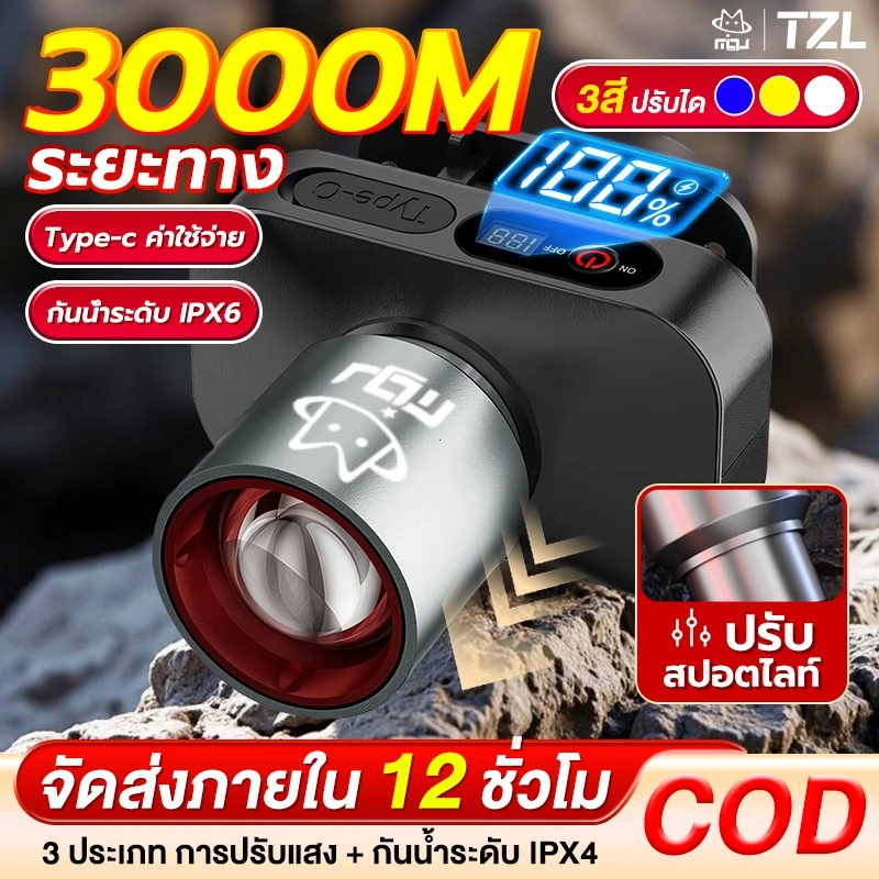 TZL【รับประกัน 30ปี】ไฟฉายคาดหัว ไฟคาดหัว ส่องไกล ไฟคาดหัว LED ส่องกบ เดินป่า ลุยฝนได้ สว่างมาก รับประกันความสว่าง L-42
