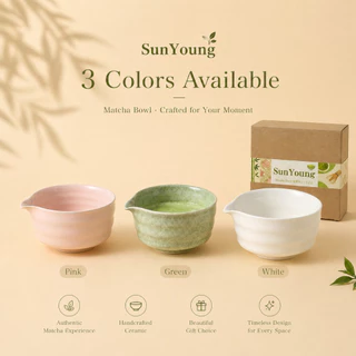SunYoung ถ้วยชงมัทฉะ Matcha Bowl เซรามิกแบบมีปาก ชามมัทฉะญี่ปุ่น หลายสีหลายลาย เหมาะสำหรับ Home Cafe