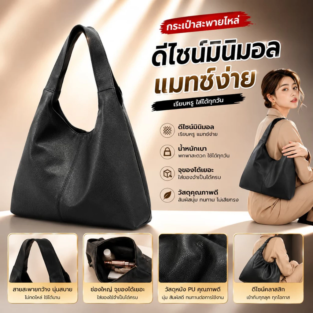 พร้อมส่ง💗กระเป๋าโท้ทหนัง PU ลายหนัง กระเป๋าสะพายไหล่ผู้หญิง ความจุขนาดใหญ่ ดีไซน์มินิมอล พร้อมตัวปิดแม่เหล็ก(COD)