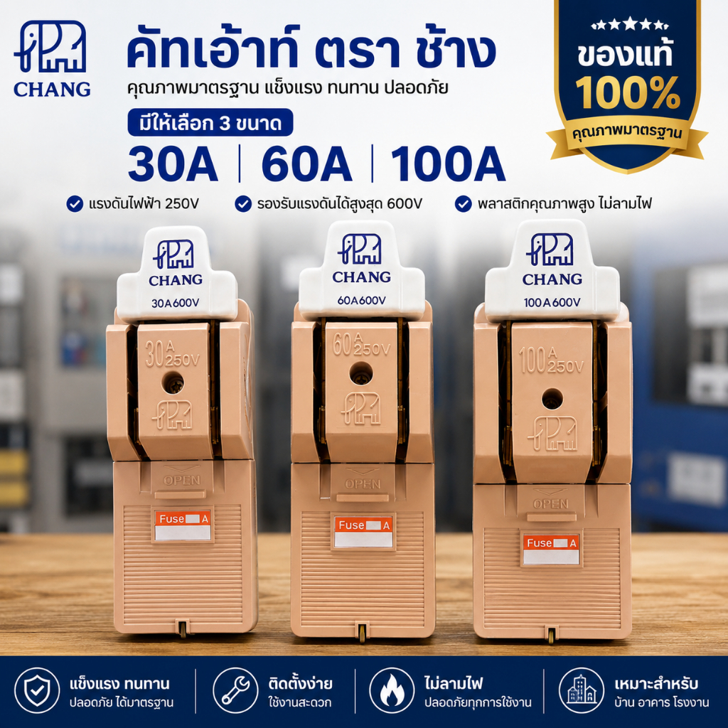 คัทเอ้าตราช้าง (CHANG) มีให้เลือก 3 ขนาด: 30A / 60A / 100A ของแท้ คุณภาพมาตรฐาน