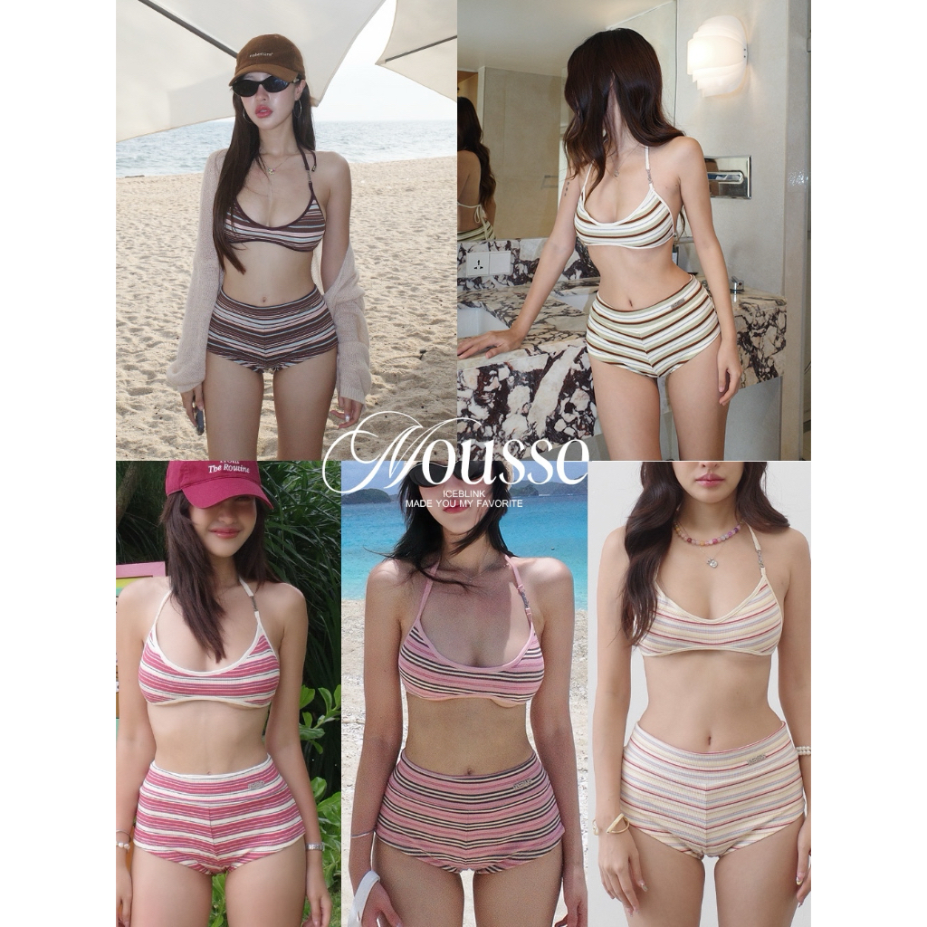 ICEBLINK l Mocha mousse บิกินี่ กางเกงขาสั้นลายทาง swim beac