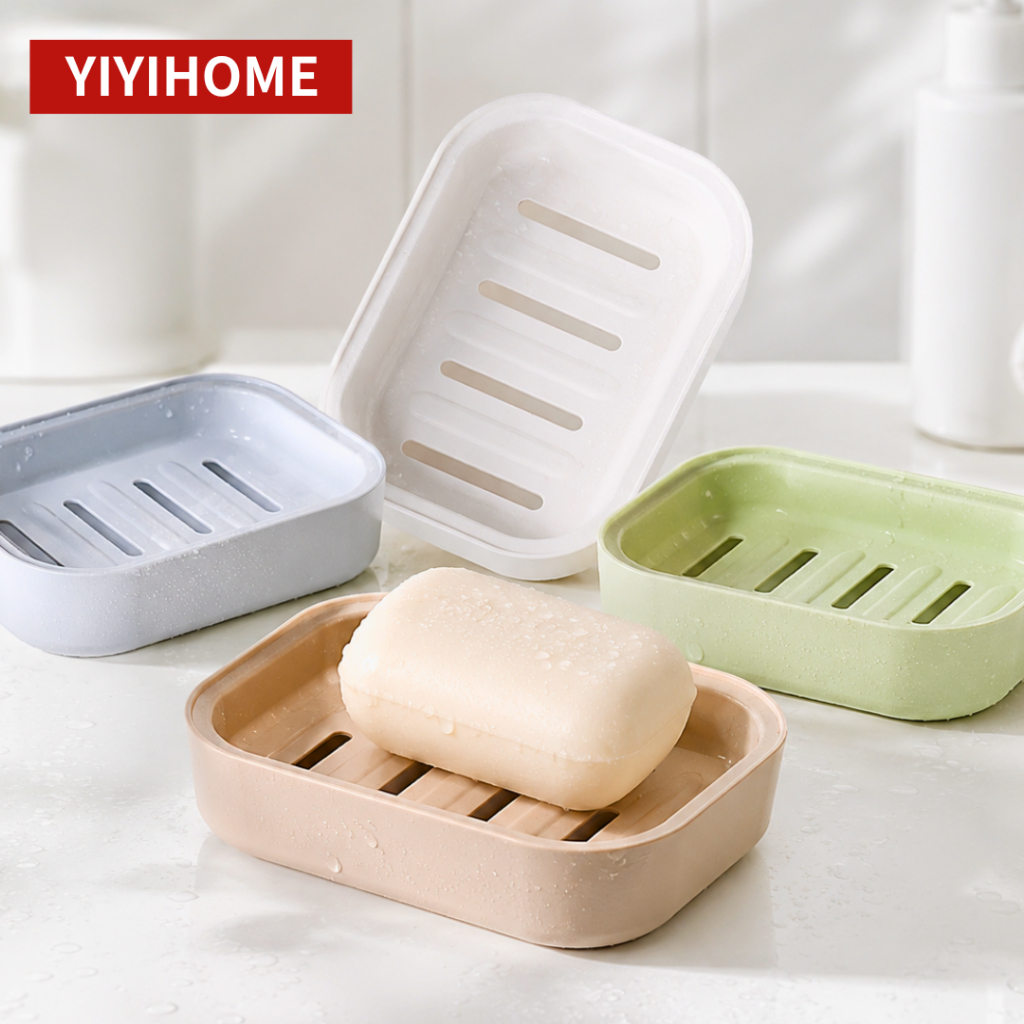 YIYIHOME กล่องเก็บสบู่ พลาสติก พร้อมฝาปิด ระบายน้ําได้ดี กันน้ำขัง แบบพกพา ทนทาน ดีไซน์เรียบหรู