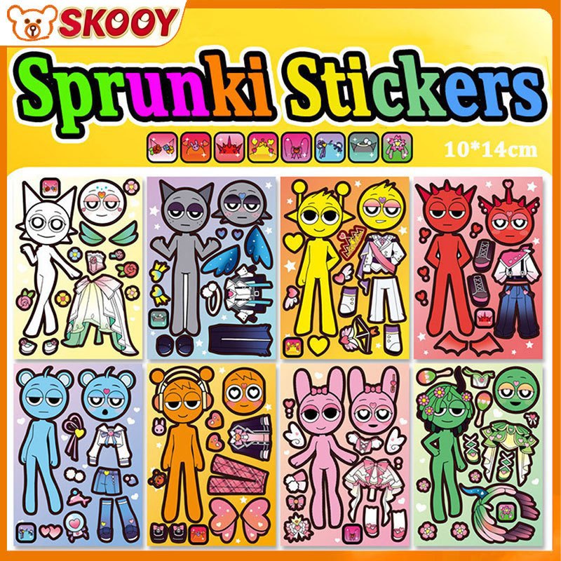 8ชิ้น สติกเกอร์แต่งตัว Sprunki สปังกี้ DIY เล่นซ้ำได้ ของเล่นเสริมพัฒนาการ คลายเครียด สำหรับเด็กผู้หญิง ตกแต่งสแครปบุ๊ค