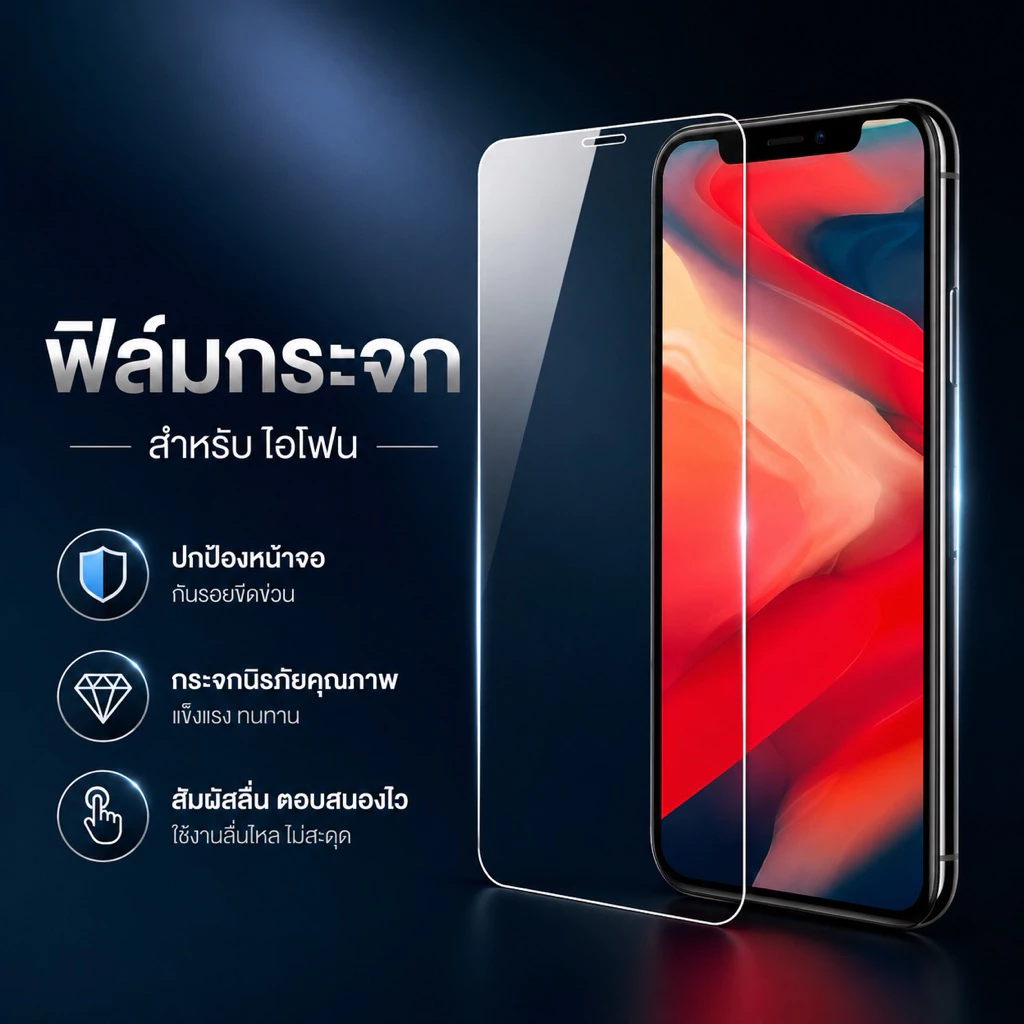ฟิล์มกระจกใส ไอโฟน 4 4s 5 5s SE SE2 SE3 6 6s 6p 6Sp 7 8 7+ 8+ X XS Xsmax XR 11 11PRO 11promax 12 13 16PROMAX 17promax