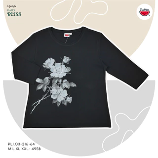 เสื้อแตงโม (SUIKA) - เสื้อยืดคอกลม แขนสามส่วน พิมพ์ลายดอกไม้ แขนสามส่วน (PLI.O3-332 192 285 043 216 )