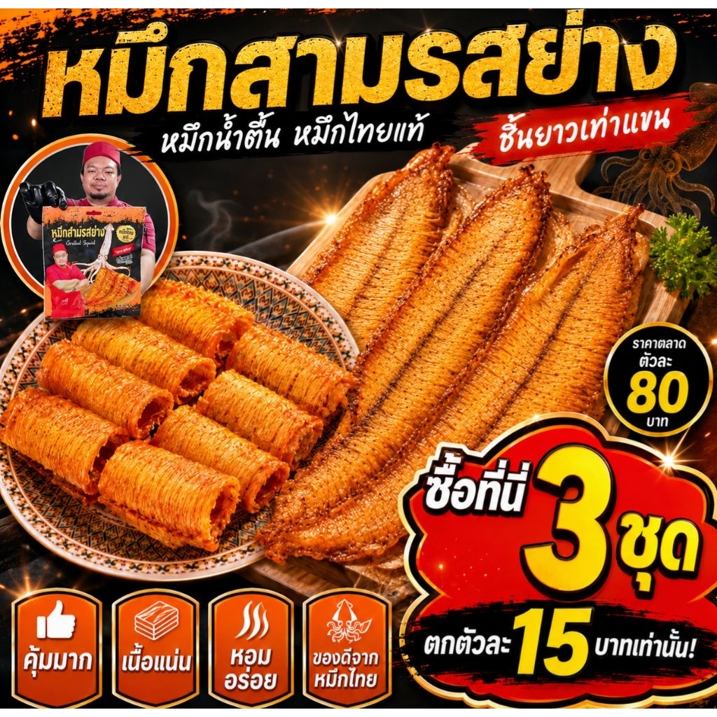 หมึกสามรส พร้อมทาน รสชาติกลมกล่อมอร่อย 1 แพ็ค