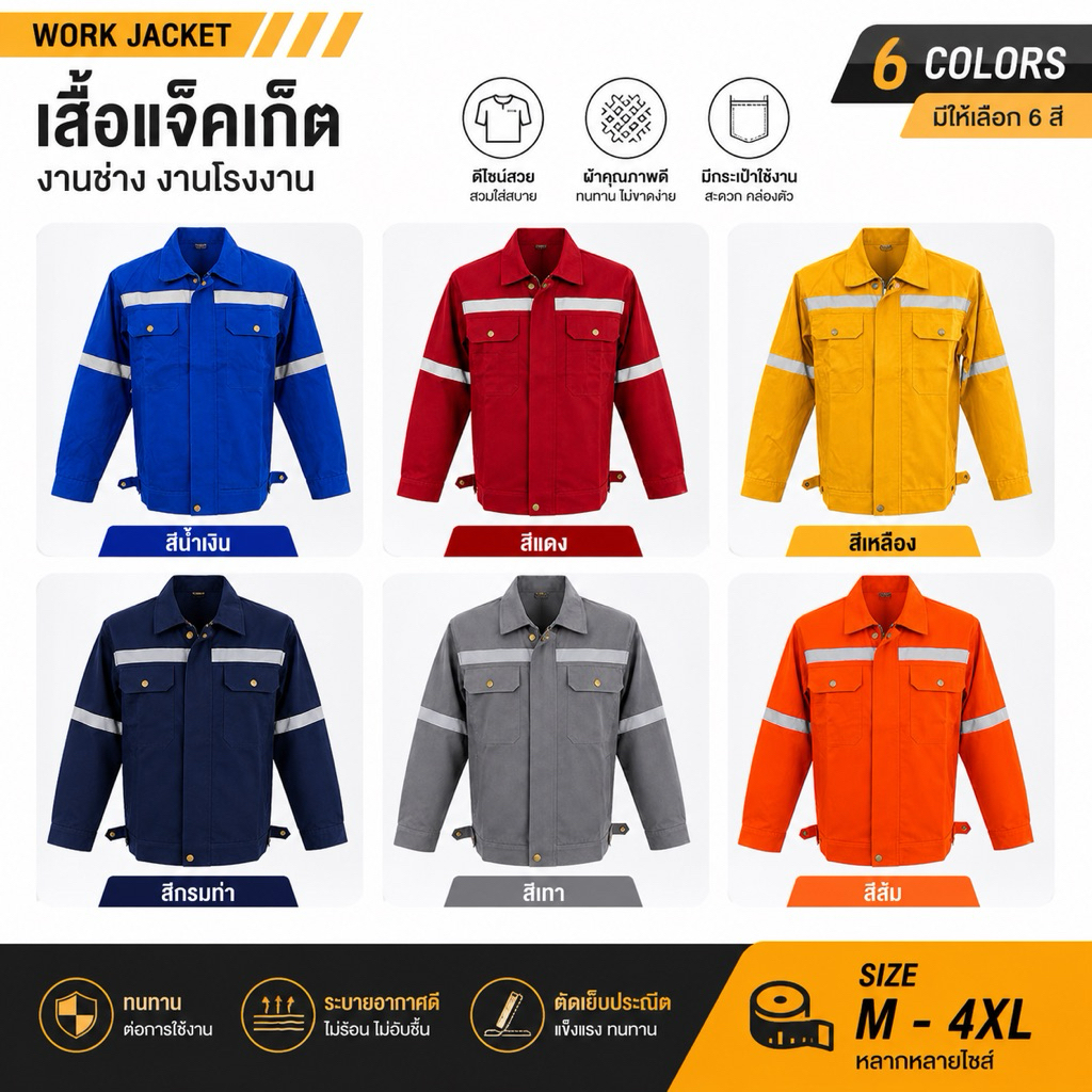 เสื้อช็อปช่างเนื้อผ้าโพลีเอสเตอร์ผสมฝ้าย กันสะเก็ดไฟได้ (มีสินค้าพร้อมส่ง)