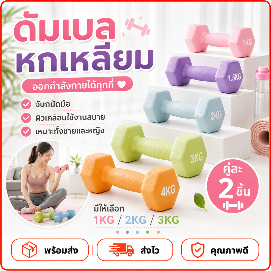 ดัมเบล 3kg 2ชิ้น สำหรับลดไขมันต้นแขน ออกกำลังกาย ฟิตเนส ดัมเบลสำหรับผู้หญิง ออกกำลังกาย Dumbbells 1kg