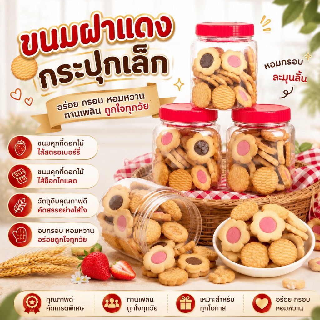 ขนมบิสกิตดอกไม้ ไส้ช็อกโกแลต /สตอเบอรี่