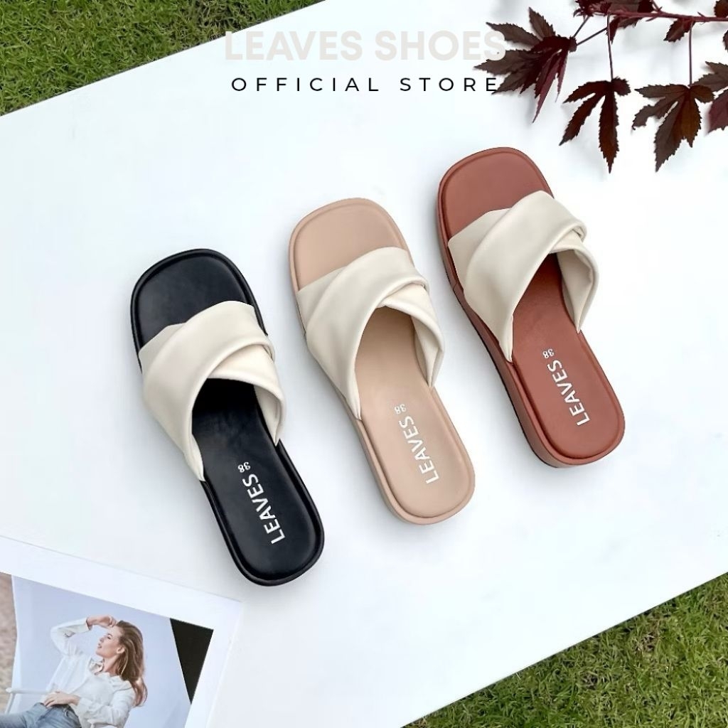 Leaves Shoes รุ่น TINTIN รองเท้าแตะเสริมส้น รองเท้าส้นตึกผู้หญิง พื้นนุ่ม ใส่สบาย ไม่กัดเท้า แมทช์ง่ายทุกลุค
