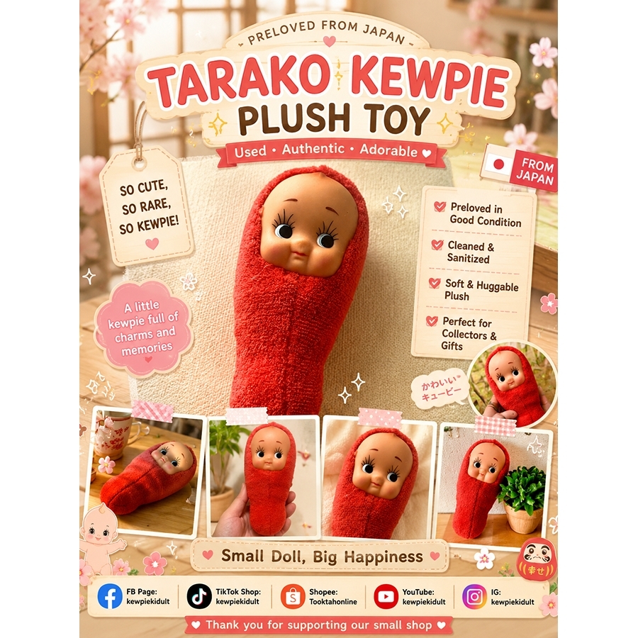 Kewpie VINTAGE Vinyl Face Plush keychain: Sausage /Banana /Tarako