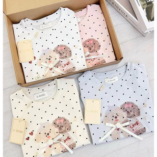 G-Rose 🌹new เสื้อคอกลมแขนสั้นสกีนลายน้องหมาดีเทลแขนเว้านิดๆผ้ายืดลายจุดPolkadot
