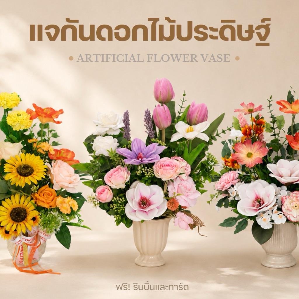 แจกันดอกไม้ประดิษฐ์ แจกันดอกไม้ปลอม แจกันแสดงความยินดี