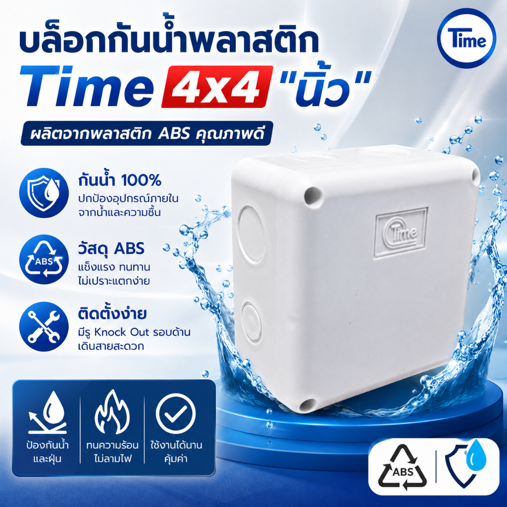กล่องกันน้ำพลาสติก ขนาด 4x4 สีขาว บล็อกกันน้ำ บล็อกพักสาย