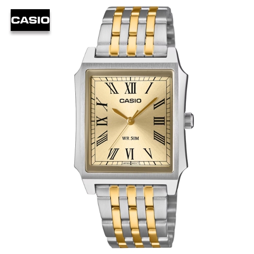 นาฬิกาข้อมือผู้ชายคาสิโอ Casio สายสแตนเลสสีเงินสลับทอง หน้าปัดสีทอง รุ่น MTP-B190SG-9BVDF, MTP-B190S