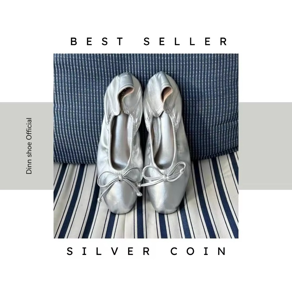 รองเท้าแบรนด์ makii dinn คัชชูโบว์ สีเงิน size 36 สภาพใหม่มาก