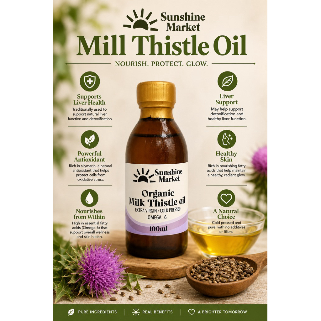 Sunshine Organic Milk Thistle oil 100ml  | น้ำมันมิลค์ทิสเซิลออร์แกนิก | Sunshine Market