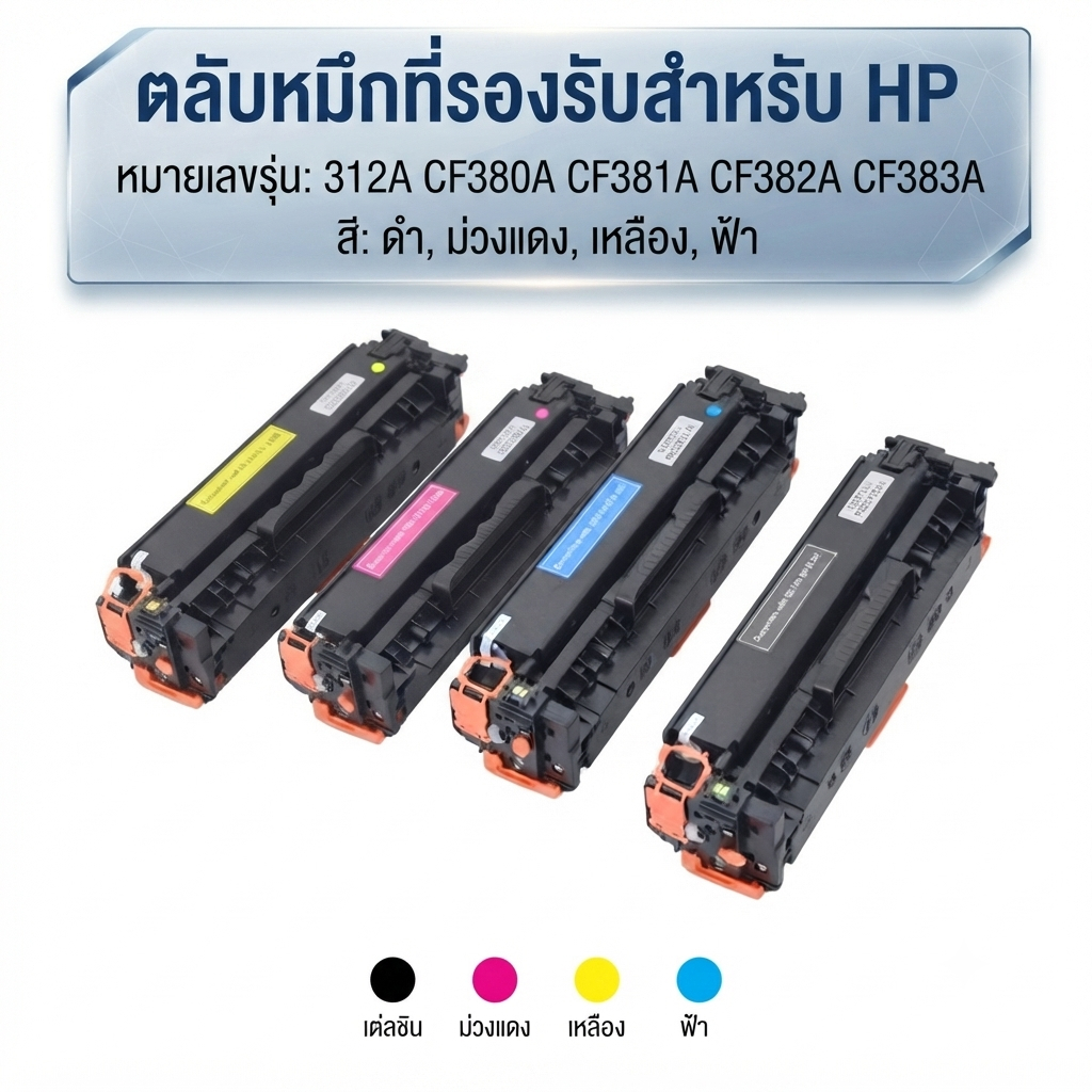 ตลับหมึก 312A CF380A CF381A CF382A CF383A สี: ดำ, ม่วงแดง, เหลือง, ฟ้า สำหรับเครื่องพิมพ์ HP laserje