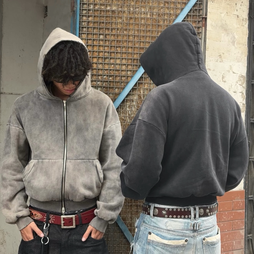 Brand : 2idiots.label ZIPPED UP WASHED HOODIE พรีออเดอร์ 10-25 วัน 🇻🇳