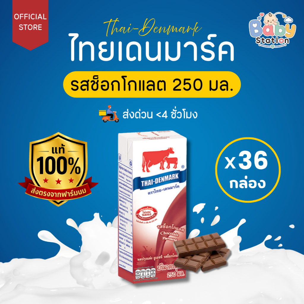นมไทยเดนมาร์ค นมโคแท้ UHT นมยูเอชที รสช็อคโกแลต 250 มล. (36 กล่อง/ลัง)