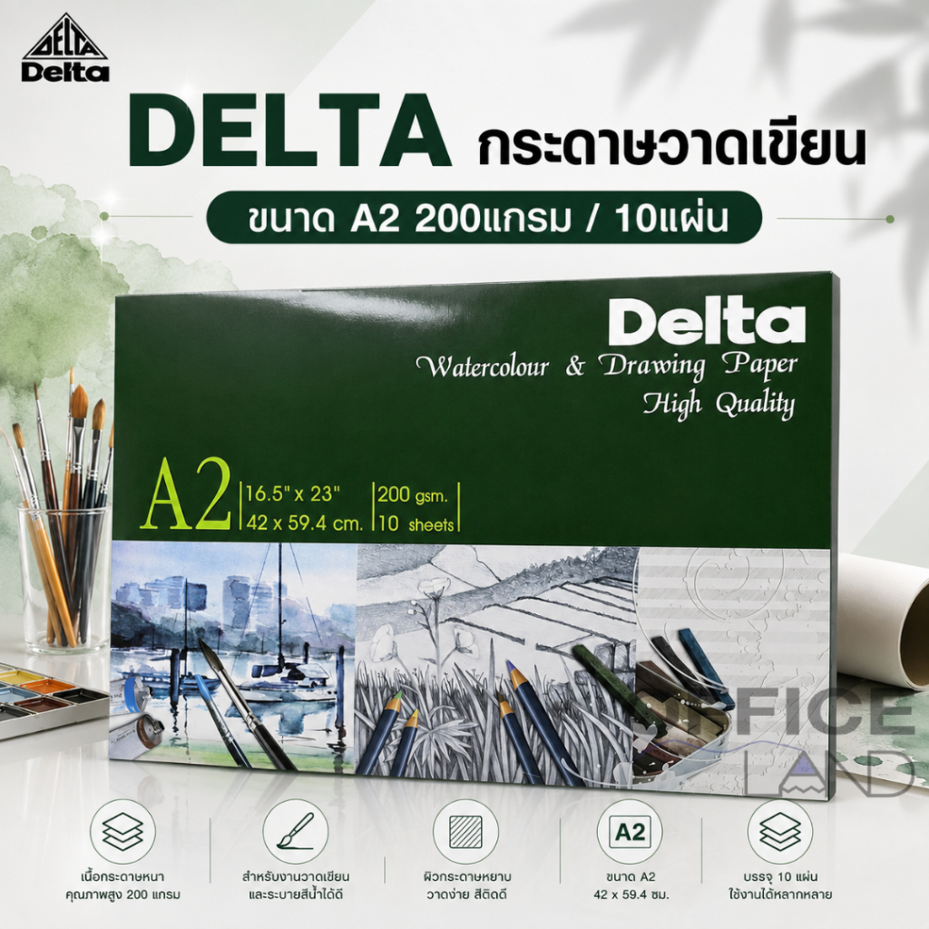 DELTA Drawing Paper A2 200 แกรม 100 ปอนด์ 10 แผ่น เดลต้า กระดาษวาดรูป กระดาษงานศิลปะ สมุดวาดภาพ สมุดวาดรูป