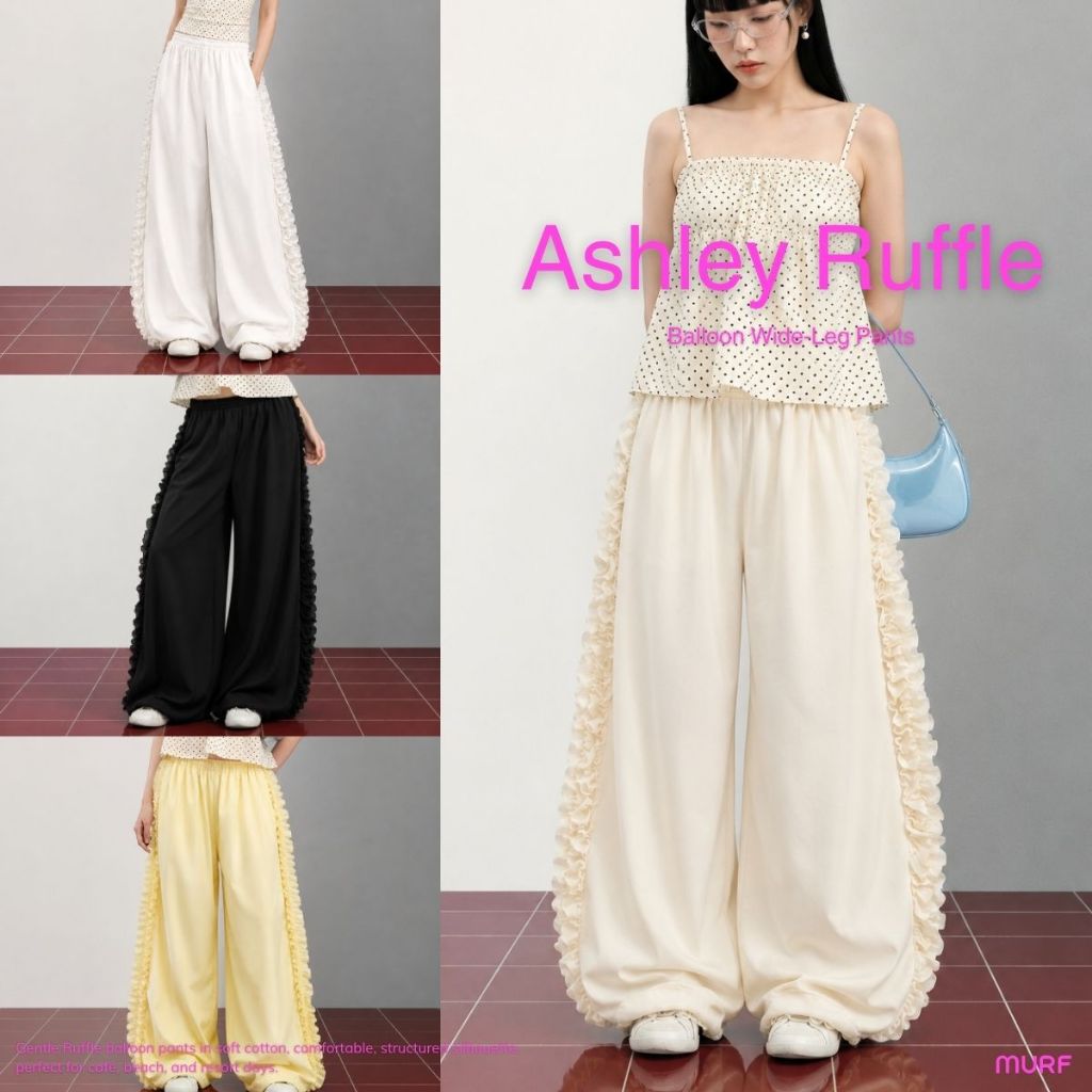 Ashley Ruffle Pants | กางเกงทรงบอลลูนแต่งระบายรัฟเฟิล Gentel Ruffle | Cotton | MURF.BKK | Balloon Wi