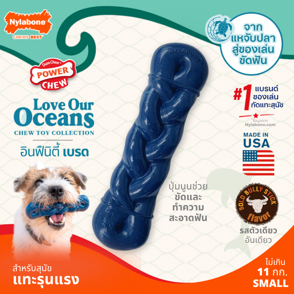 🇺🇸Made in USA🇺🇸 Nylabone Power Chew Love Our Oceans Infinity Braid ของเล่นกระดูกขัดฟันสำหรับสุนัข