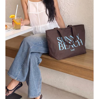 กระเป๋าผ้า sunny beach leaf (ใบใหญ่) มี 4 สี มีซิปปิด