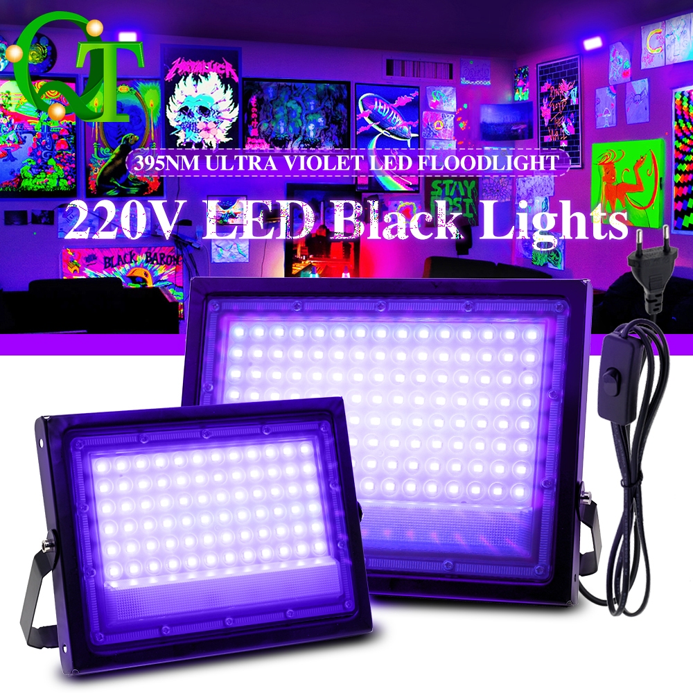 ไฟUV Led 50W 100W UV light สปอตไลท์ IP65กันน้ำได้ party light ไม่กลัวฝนและหมอก มีสวิตช์ปิดเปิด black light