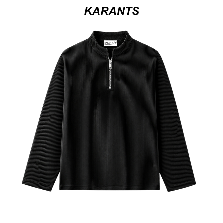 Karants เสื้อยืด Regular Fit แขนยาว ผ้าริบ คอจีน Zip Unisex ชาย-หญิง - KR467
